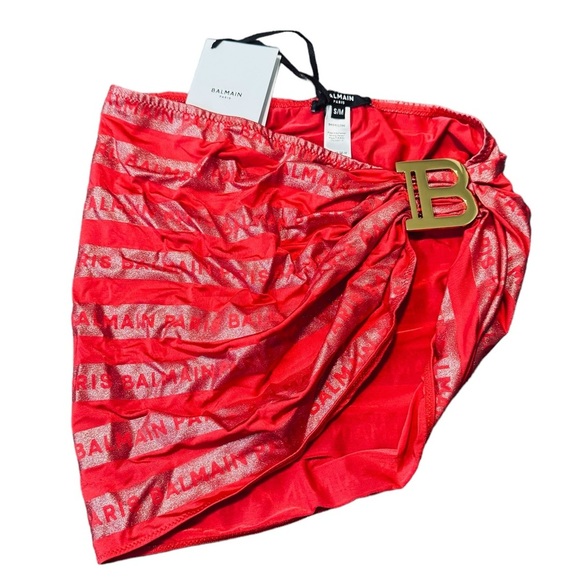 BALMAIN***Red Sarong Coverup Swimsuit***S/M $355 NWT - Picture 3 of 12